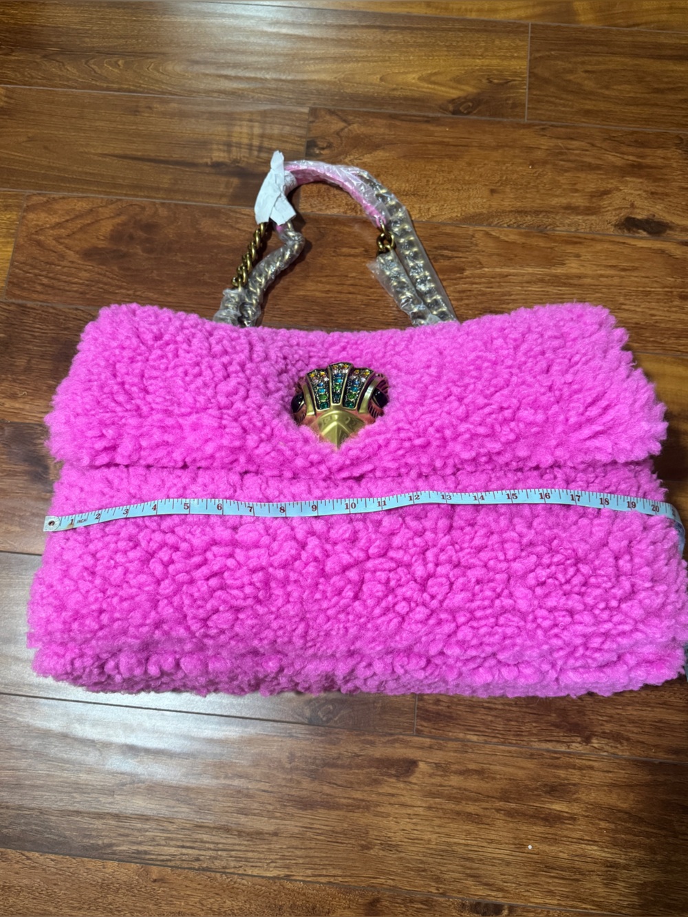 Kurt Geiger MACRO KENSINGTON BAG Pink Faux Shearling, Large!! NWT! - Picture 8 of 16
